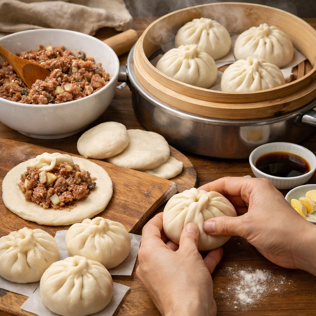 cách làm bánh bao nhân thịt - Các bước làm bánh bao nhân thịt đơn giản tại nhà