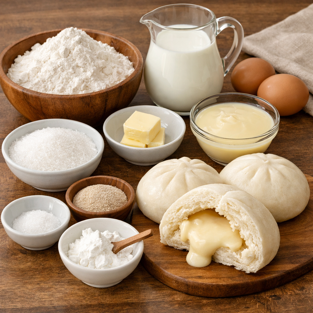 cách làm bánh bao nhân sữa - Nguyên liệu cần chuẩn bị để làm bánh bao nhân sữa