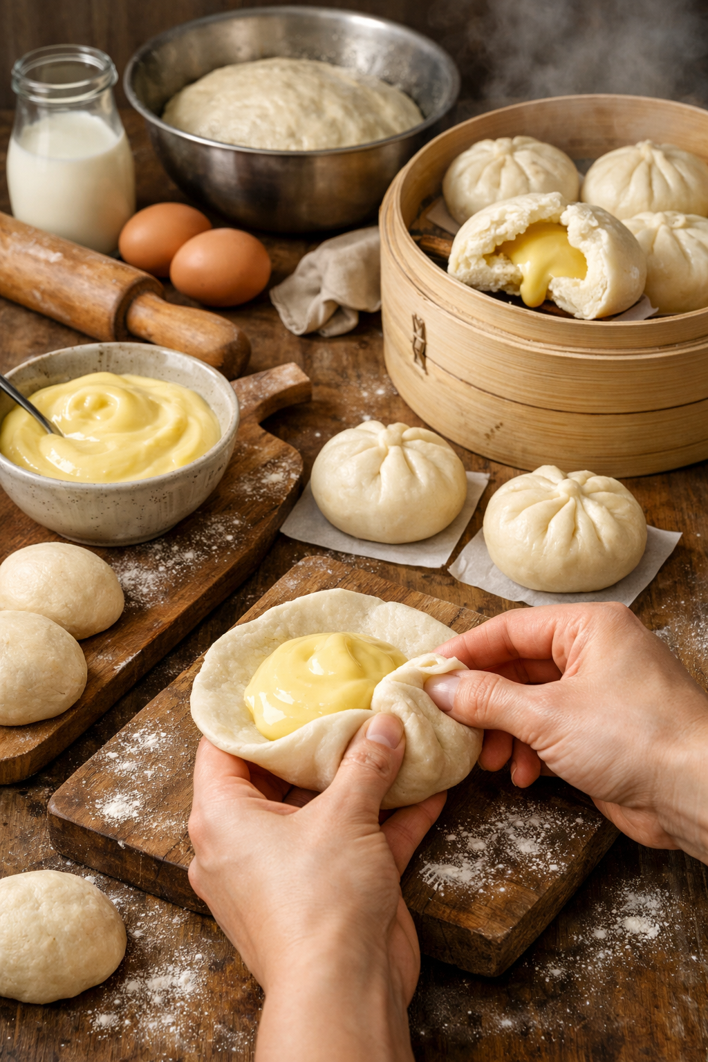 cách làm bánh bao nhân sữa - Quy trình làm bánh bao nhân sữa chi tiết